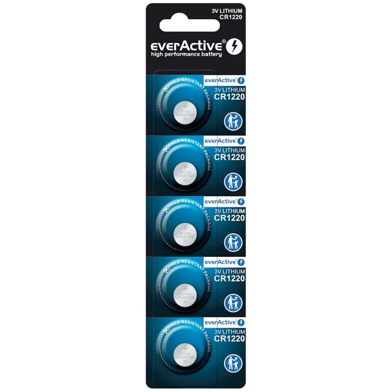 Knopfzellen-Lithiumbatterie everActive CR1220 — 3V, 40 mAh, 12,5×2 mm, Einweg, 5 Stk.