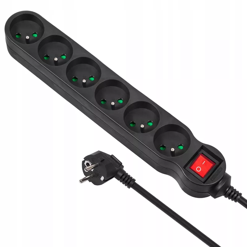 Power-Verlängerung MACLEAN MCE225 — 1.5 m Kabel, 6 Type F AC-Steckdosen, innen, schwarz