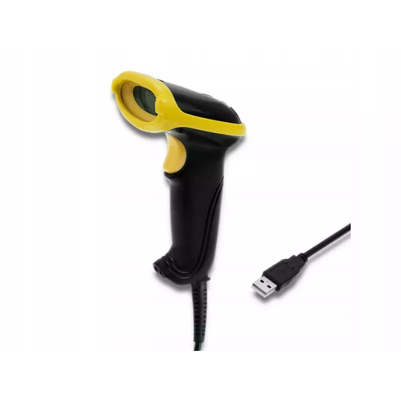 Hand-Barcodelesegerät QOLTEC 50867 — 1D/2D-Laserscanner, USB kabelgebunden, 600 mm Reichweite, gelb/schwarz