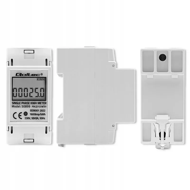 Einphasen-Energieverbrauchszähler QOLTEC 50899 230 V 50 Hz, 5(60)A, Klasse 1.0, LCD