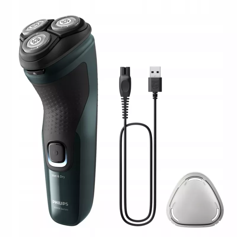 Elektrischer Rotationsrasierer Philips 3000X Series X3002/00 – 3-Kopf Nass- & Trockenrasierer, kabellos, NiMH-Akku, 40 Minuten Laufzeit