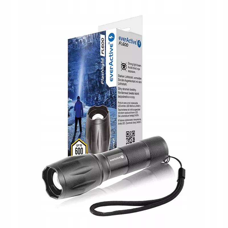 Taschenlampe everActive FL600 — 600 lm, 10 W, Aluminiumgehäuse, IPX4, 130 mm, 3×AAA, rot