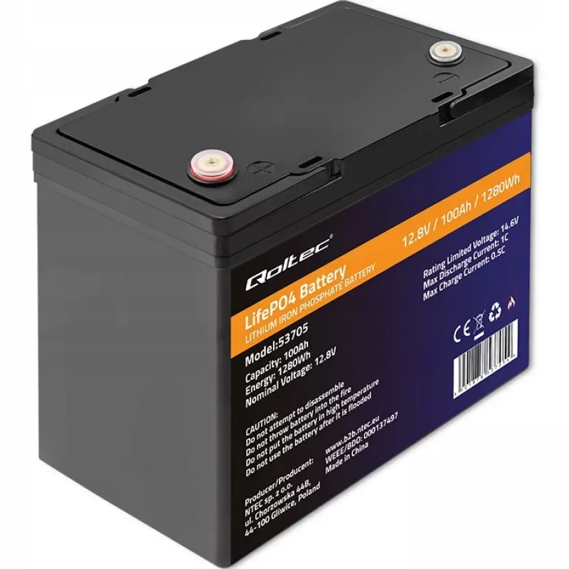 Qoltec 53705 Lithium-Eisenphosphat-Batterie 100 Ah 12,8 V