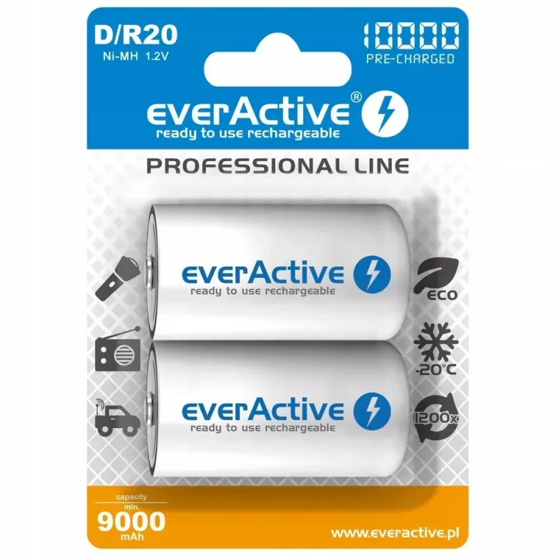 Wiederaufladbare Batterie everActive EVHRL20-10000 D NiMH 1,2 V 2 Stück