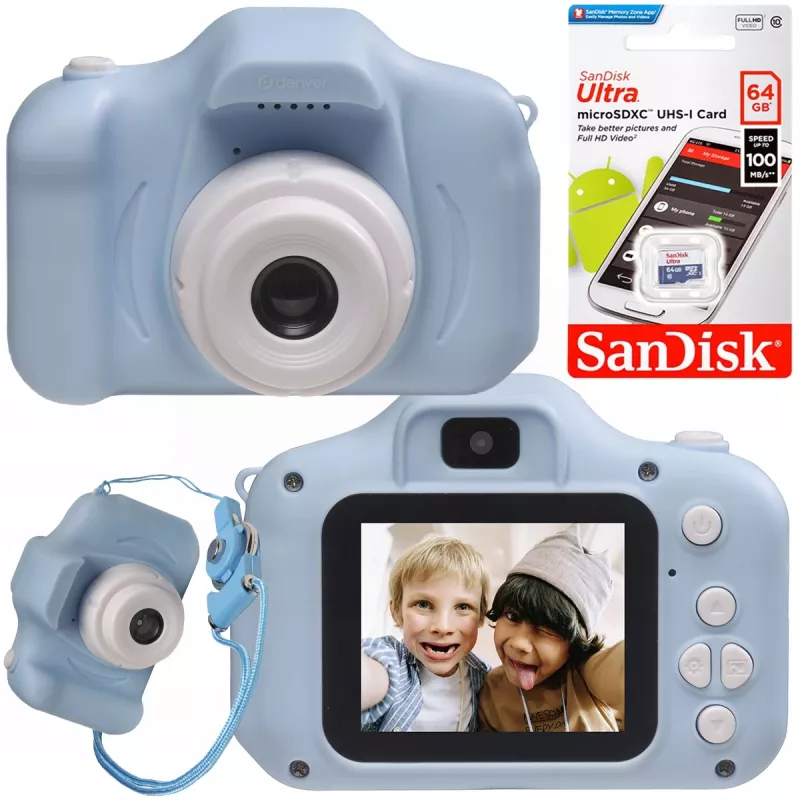Denver Kamera KCA-1340BU für Kinder Spielzeug Spiele 64GB Karte