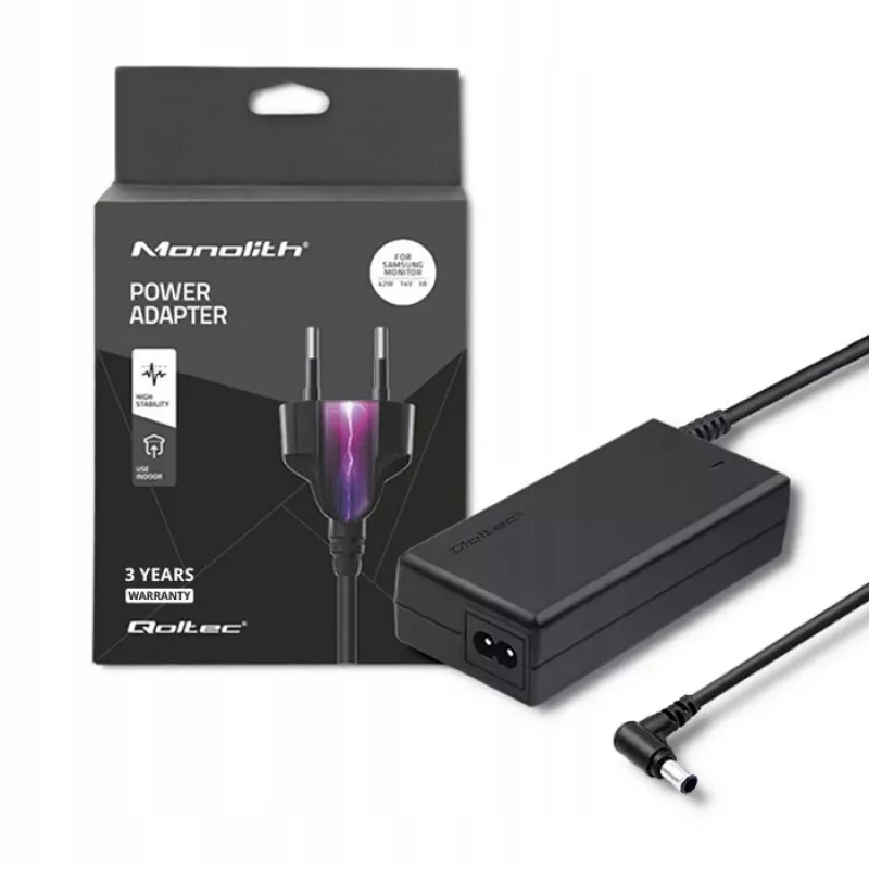 Mobiles Ladegerät QOLTEC 51773, 42W, 14V 3A, Eingang 220–240V 50/60Hz, schwarz, 1,19m Kabel