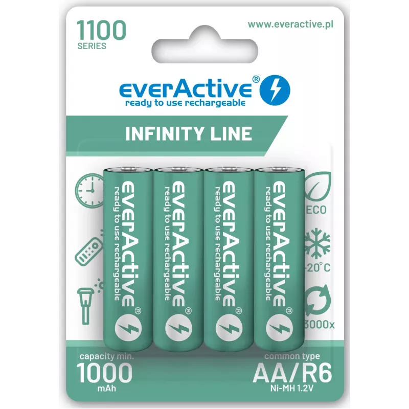 Wiederaufladbare NiMH-Akkus everActive EVHRL6-1100 1,2 V 1100 mAh — 4 Stück, zylindrisch