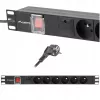 Stromverteilereinheit LANBERG PDU-06E-0200-BK — 6x Typ-E-Ausgänge, 16 A, 2 m Kabel, 1HE Rack, 220–250 V