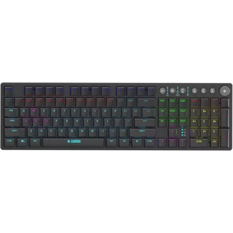Tastatur IBOX AURORA K-6 — Full-Size QWERTY, RF Wireless + Bluetooth, RGB-Hintergrundbeleuchtung, mechanische Low-Profile-Tasten, Schwarz