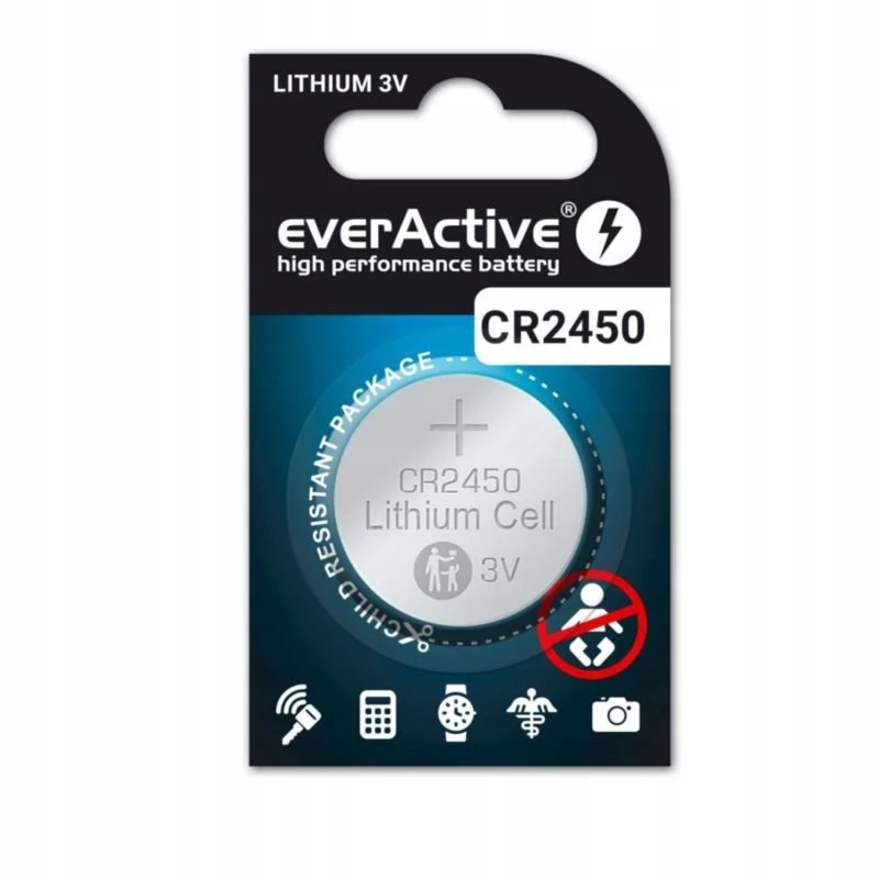 Button-/Knopfzellen-Lithiumbatterie everActive CR2450, 3 V, 5 mm Höhe — 5er-Pack
