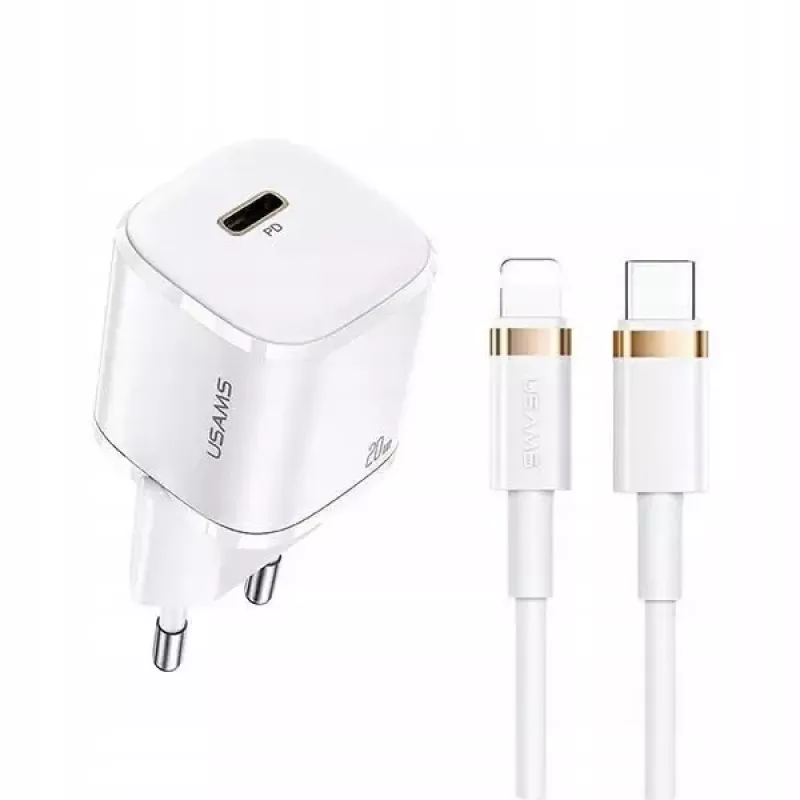 Tragbares Telefonladegerät usams T36 mit 1x USB-C PD3.0 und integriertem Lightning-Kabel