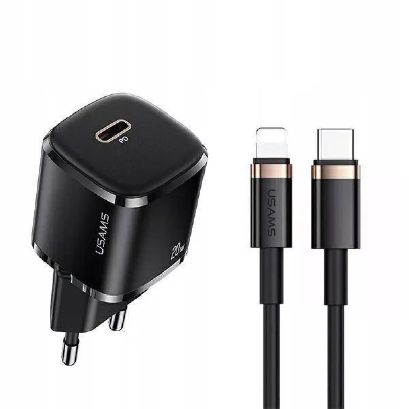 usams Ladegerät 1x USB-C T36 + Lightning PD – kompaktes PD-Ladegerät mit USB-C und Lightning