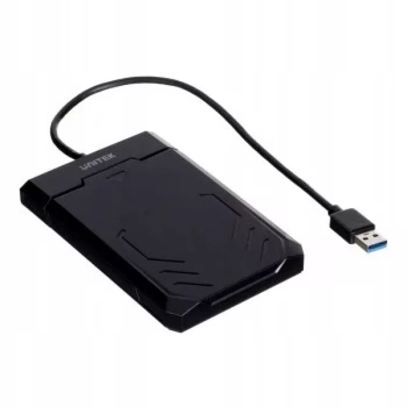 HDD/SSD-Gehäuse Unitek Y-3036, 2,5 Zoll SATA III, USB 3.2 Gen 1 (5 Gbit/s), UASP, integriertes USB-A-Kabel, schwarz