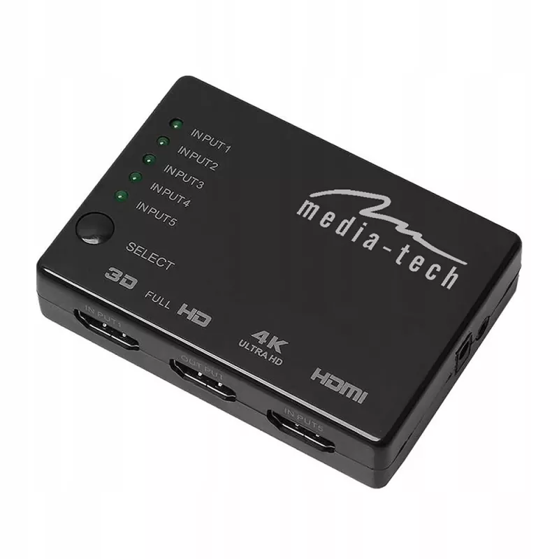 HDMI-Umschalter MEDIA-TECH MT5207, 5x HDMI-Eingänge, 1x HDMI-Ausgang, schwarz