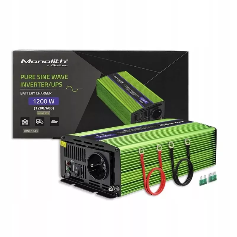 Auto-Wechselrichter Qoltec Monolith 1200 W Grün 12 V