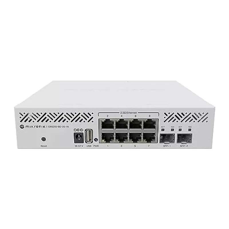 Verwalteter L3-Switch MikroTik CRS310-8G+2S+IN — 8× 2.5G RJ-45, 2× SFP+, PoE, 1U-Rackmontage, Weiß