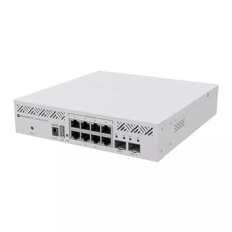Verwalteter L3-Switch MikroTik CRS310-8G+2S+IN — 8× 2.5G RJ-45, 2× SFP+, PoE, 1U-Rackmontage, Weiß