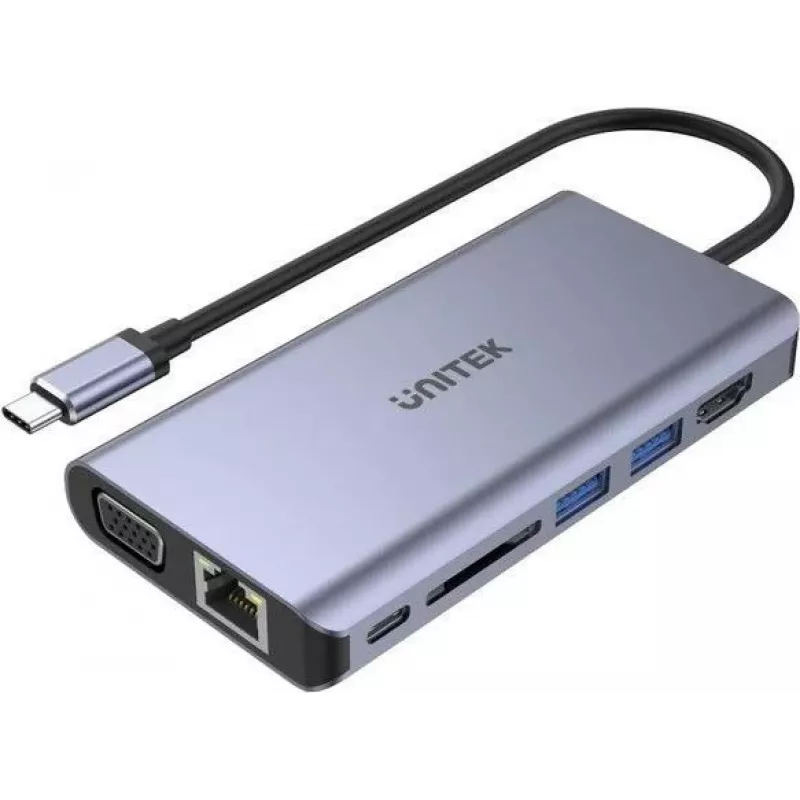 UNITEK uHUB O8+ Kabelgebundener USB 3.2 Gen 1 Type-C Hub, Grau, 100W Power Delivery