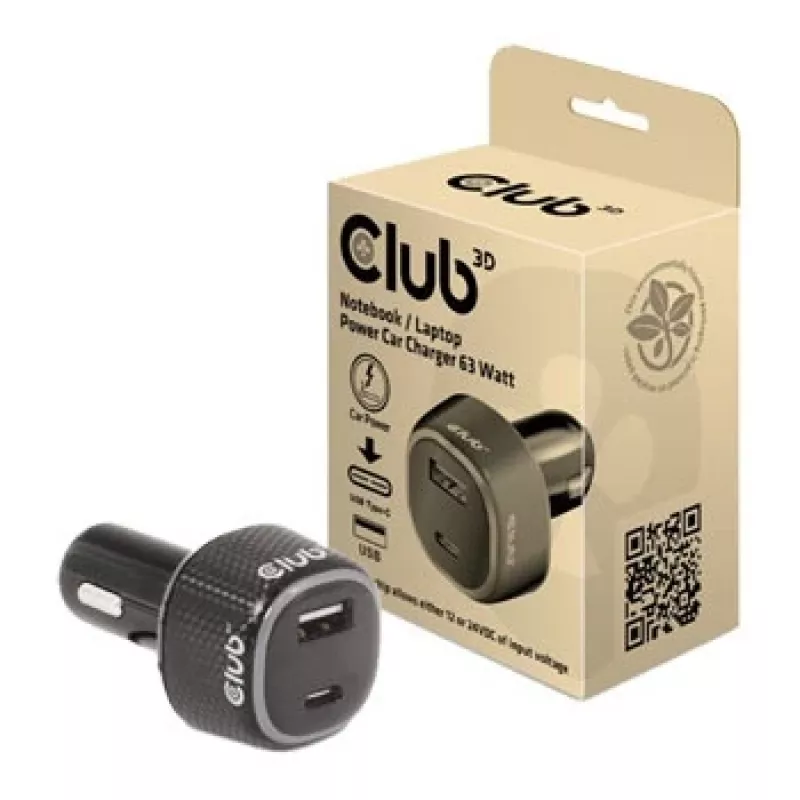 CLUB3D Notebook-/Laptop-Autoladegerät 63 Watt, Auto, Zigarettenanzünder, 24 V, Schwarz