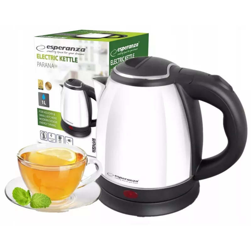Esperanza EKK128W Parana Elektro-Wasserkocher, 1,0 l, 1350 W, kabellos, Edelstahl, weiß