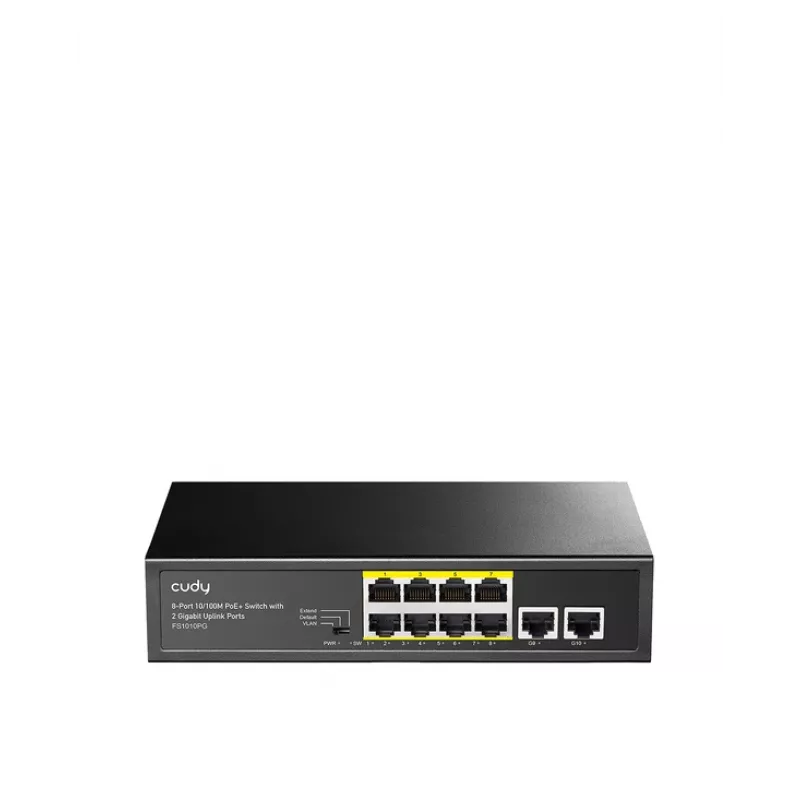Netzwerk-Switch Cudy FS1010PG — 10/100 Mbps, 8 PoE-Ports, 2 Uplink, 120W PoE-Budget, Metallgehäuse