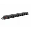 Power Distribution Unit LANBERG PDU-09E-0300-BK — 9x Steckdosen Typ E, 16 A, 220–250 V, 3 m Kabel, 1U-Rack, 19 Zoll