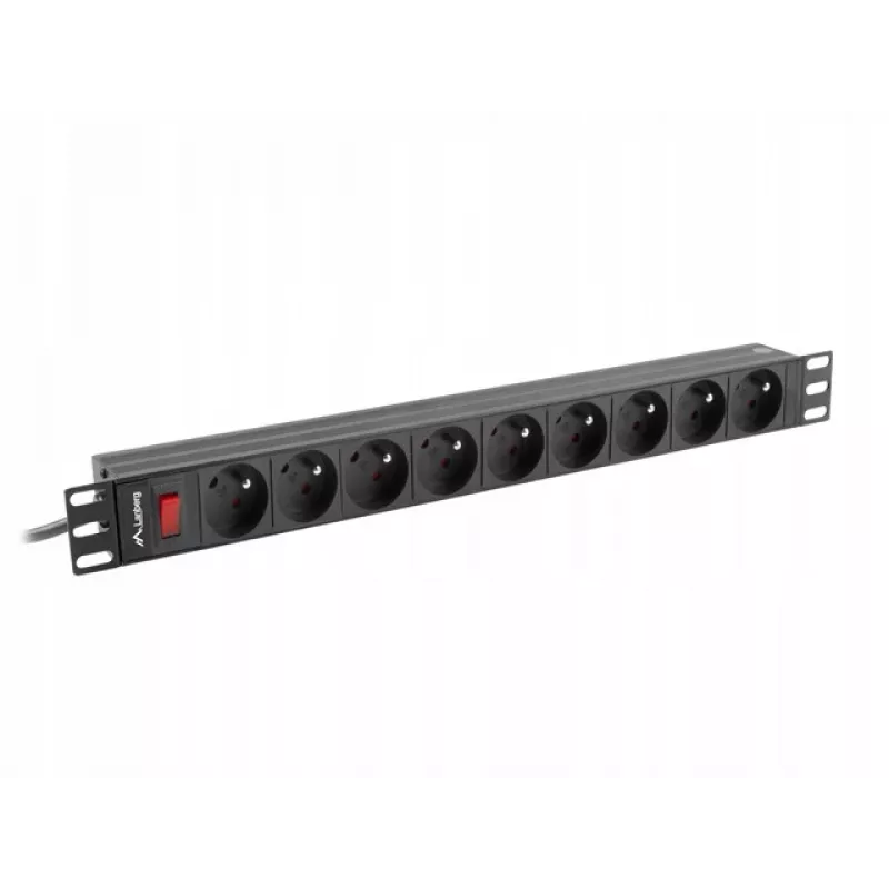 Power Distribution Unit LANBERG PDU-09E-0300-BK — 9x Steckdosen Typ E, 16 A, 220–250 V, 3 m Kabel, 1U-Rack, 19 Zoll