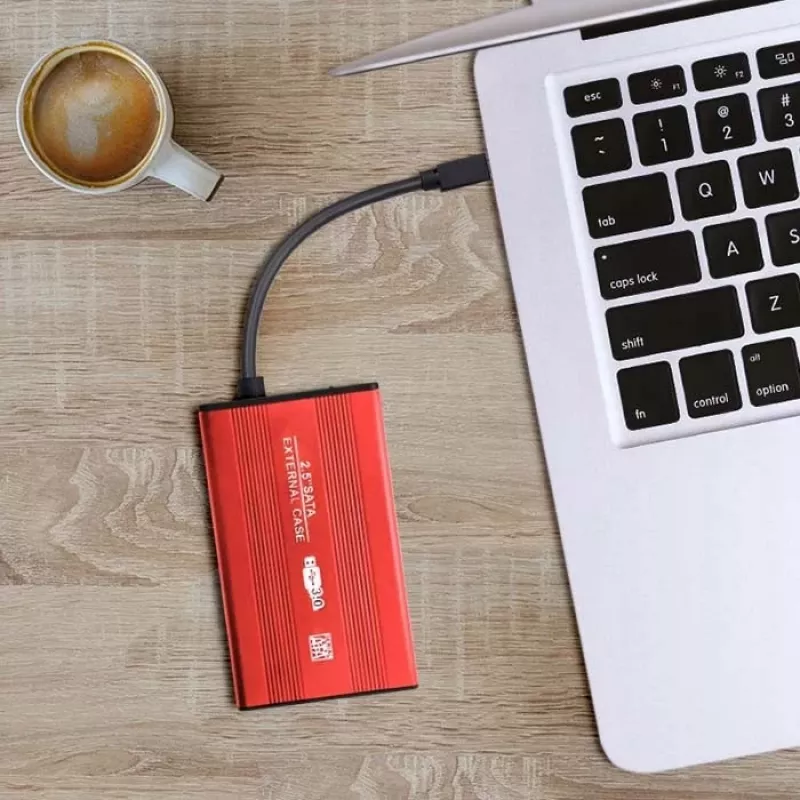 HDD/SSD-Gehäuse QOLTEC 51860 für 2,5-Zoll-SATA-III-Laufwerke, USB Typ-A, 5 Gbit/s, Aluminium, rot