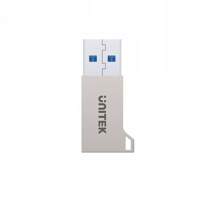 USB Typ-A Adapter Unitek A1034NI, Silber, USB 2.0/3.2 Gen1, bis zu 5 Gbit/s, Zinkgehäuse, 36×16,7×5,7 mm