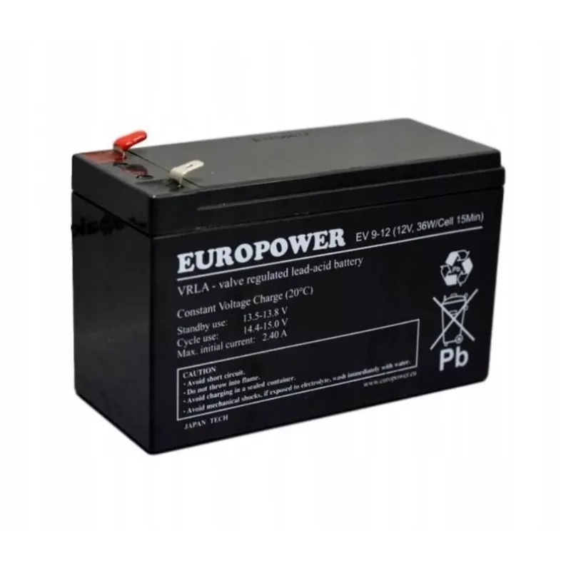 Blei-Säure-Versiegelte Batterie europower EV 12-9 — 12 V 9 Ah für USV und Notstrom