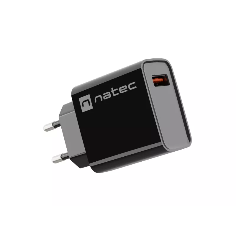 NATEC AC-Schnellladegerät für den Innenbereich, kabelgebunden, Ribera – 18 W (5–15 V, bis zu 3 A), 1× USB-A, Huawei FCP/SCP, schwarz