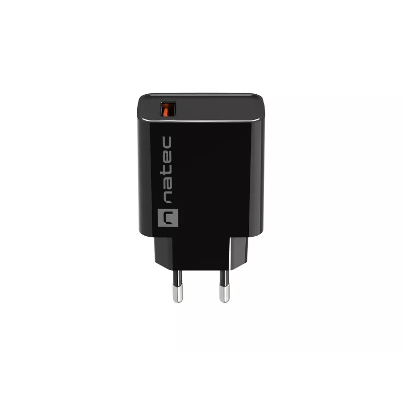 NATEC AC-Schnellladegerät für den Innenbereich, kabelgebunden, Ribera – 18 W (5–15 V, bis zu 3 A), 1× USB-A, Huawei FCP/SCP, schwarz