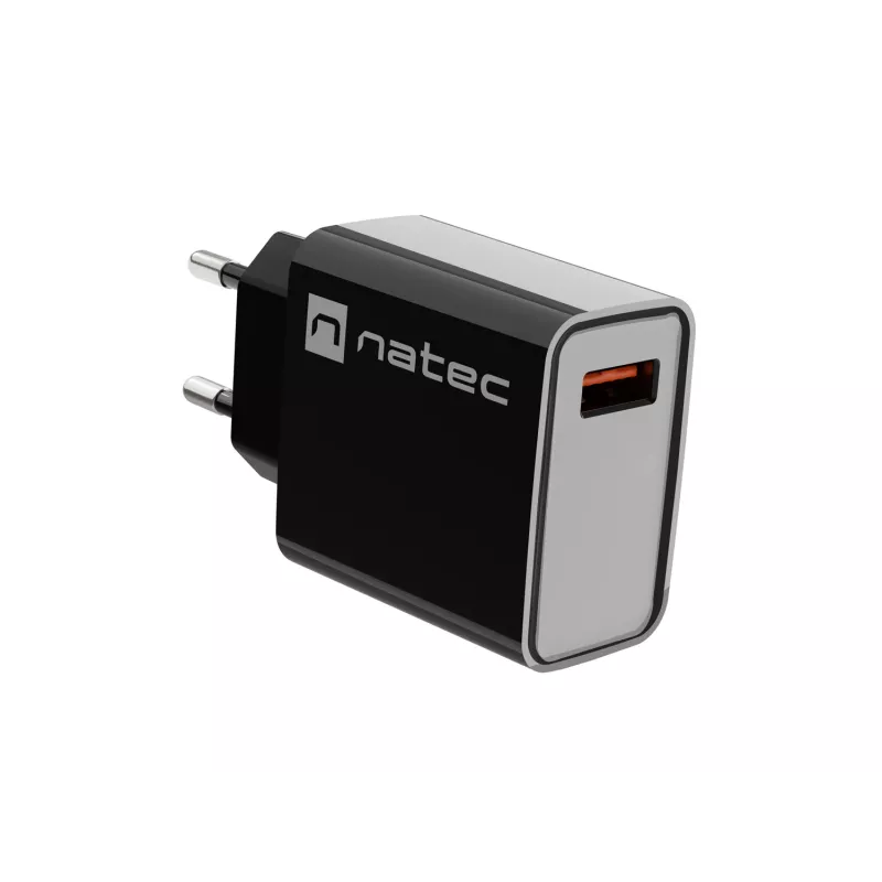 NATEC AC-Schnellladegerät für den Innenbereich, kabelgebunden, Ribera – 18 W (5–15 V, bis zu 3 A), 1× USB-A, Huawei FCP/SCP, schwarz