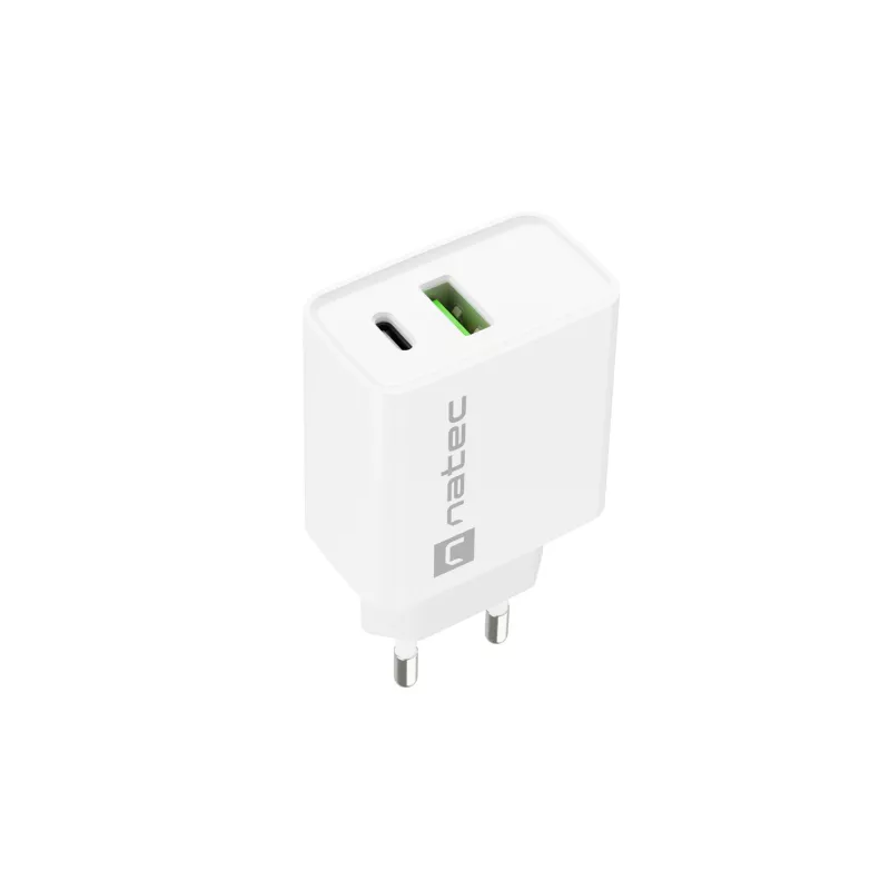 Netz-Schnellladegerät NATEC RIBERA 12V 20W USB-C PD 3.0 + USB-A Samsung AFC Weiß