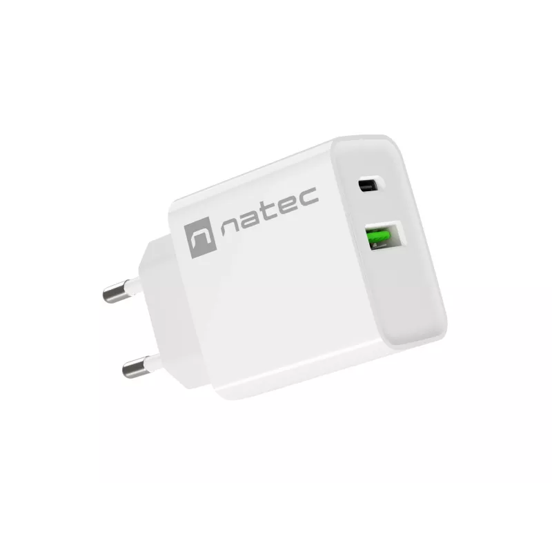 Netz-Schnellladegerät NATEC RIBERA 12V 20W USB-C PD 3.0 + USB-A Samsung AFC Weiß