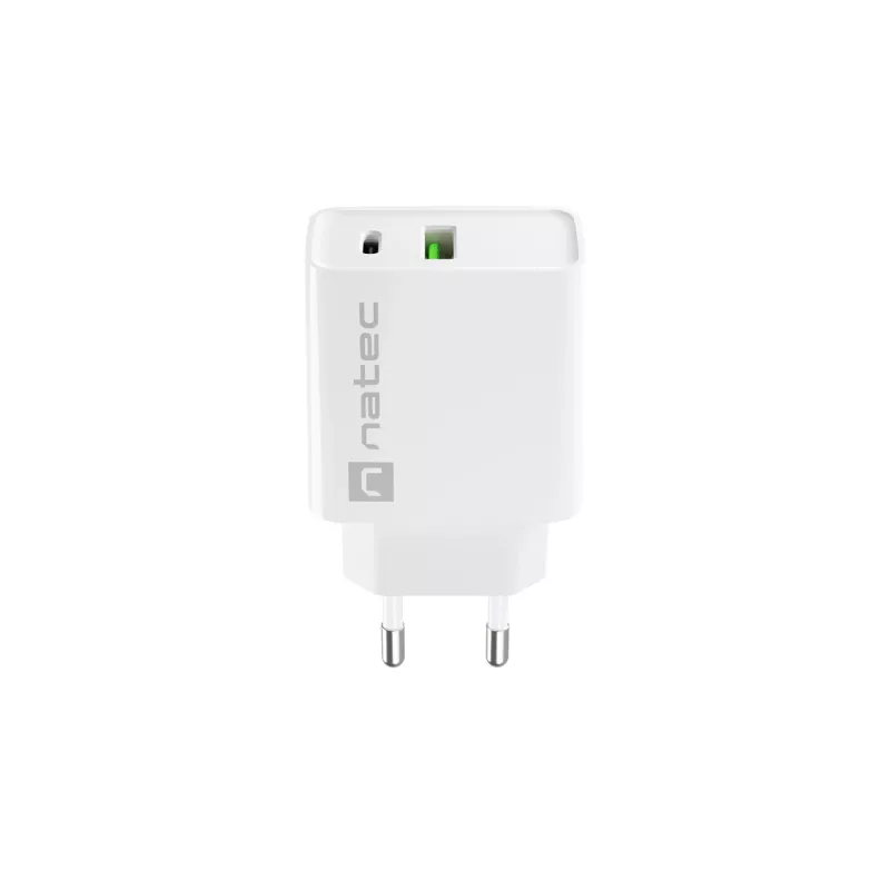 Netz-Schnellladegerät NATEC RIBERA 12V 20W USB-C PD 3.0 + USB-A Samsung AFC Weiß