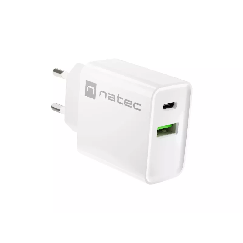 Netz-Schnellladegerät NATEC RIBERA 12V 20W USB-C PD 3.0 + USB-A Samsung AFC Weiß