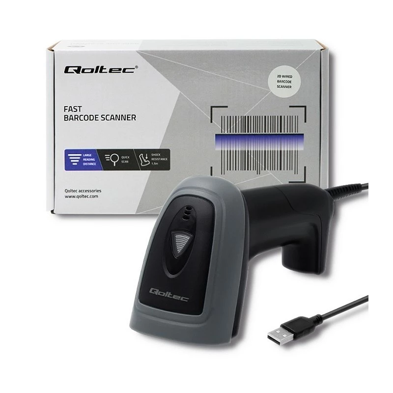 Hand-Barcodeleser QOLTEC 50863 — 1D/2D-Scanner, USB kabelgebunden, LED-Sensor, Schwarz, 5V, 1,8 m Kabel