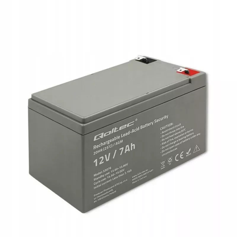 Qoltec 53076 AGM-Batterie | 12V | 7Ah | Sicherheit