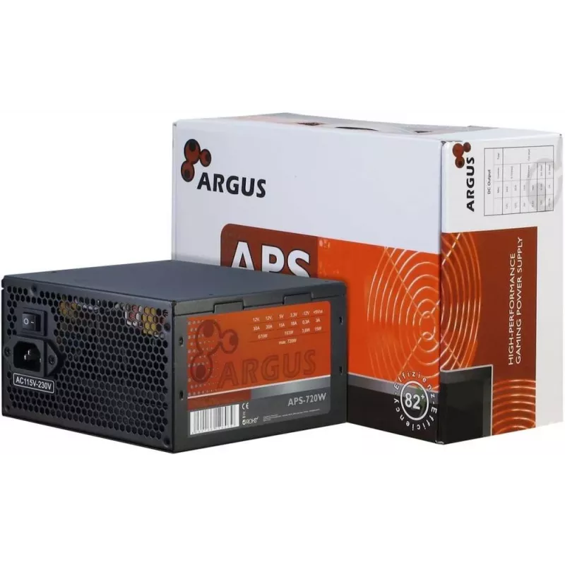 INTER TECH Argus APS-720W - Netzteil (115-230 V, 20+4 Pin ATX, 47-63 Hz, 12V1,+12V2,+3.3V,+5V,+5Vsb,12V, Aktiv, ATX, Schwarz)