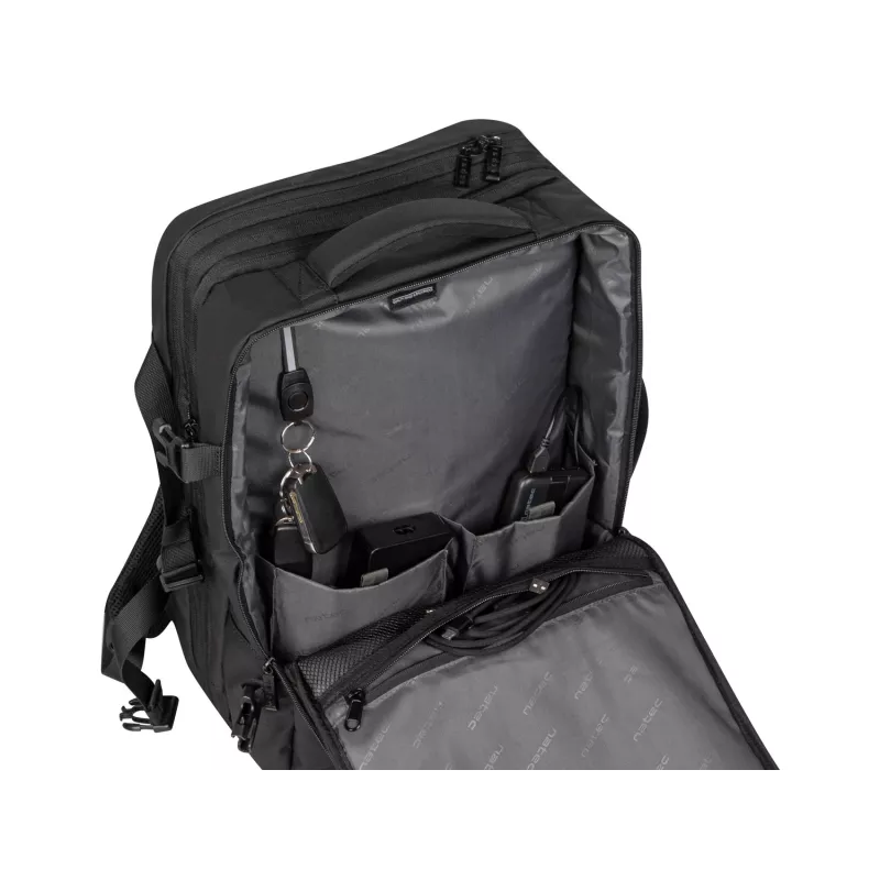 Outdoor-Rucksack NATEC NTO-2116 rahmenlos Polyester schwarz 330×240×440 mm mit Tabletfach und 10 Taschen