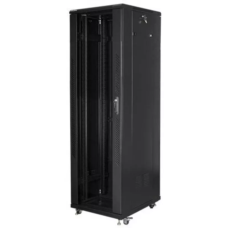 Freistehender Rack-Schrank LANBERG 42U FF01-6842-12BL 600×800×2127,5 mm, 1200 kg, IP20, Schlüsselschloss, Rollen