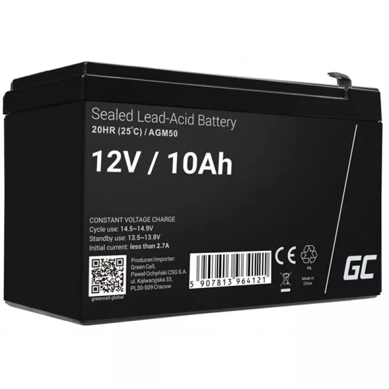 USV-Batterie Grün Cell AGM50 12 V 10 Ah VRLA AGM, 65×151×95 mm, 2,45 kg, schwarz