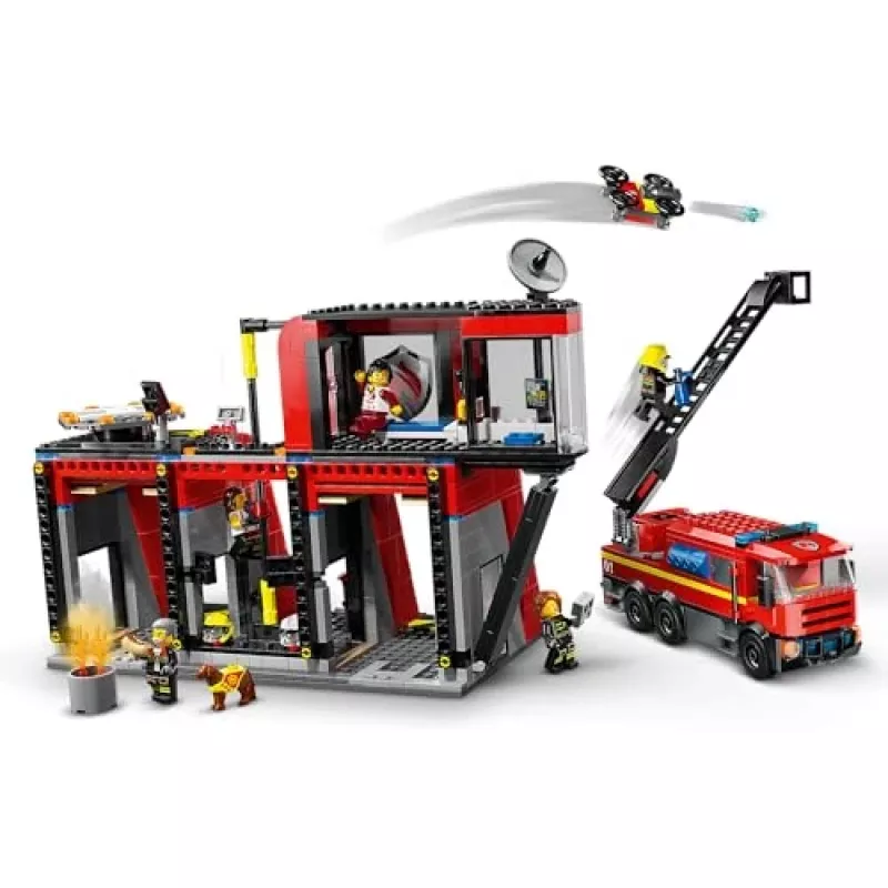 Konstruktionsspielzeug LEGO City Feuerwache mit Drehleiterfahrzeug 60414 — 843 Teile, 5 Minifiguren, 220×320×140 mm