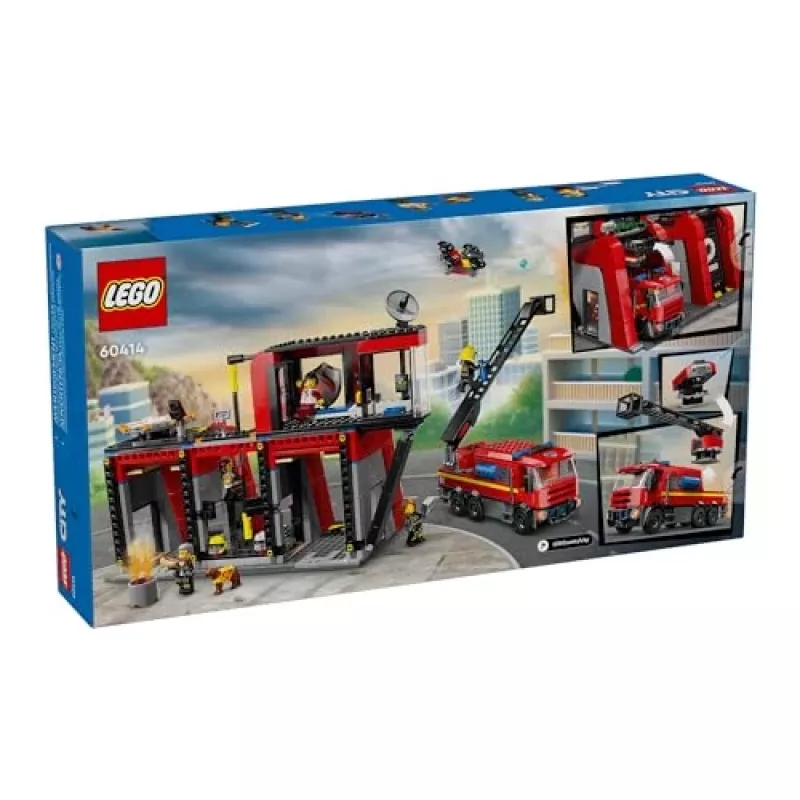 Konstruktionsspielzeug LEGO City Feuerwache mit Drehleiterfahrzeug 60414 — 843 Teile, 5 Minifiguren, 220×320×140 mm