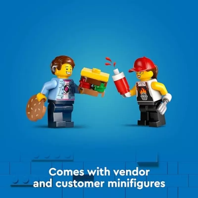 LEGO City Burger Van Food Truck Spielzeug für Jungen und Mädchen ab 5 Jahren, Fahrzeug-Bauspielzeug, Küchen-Spielset mit Verkäufer-Minifigur und Zubehör