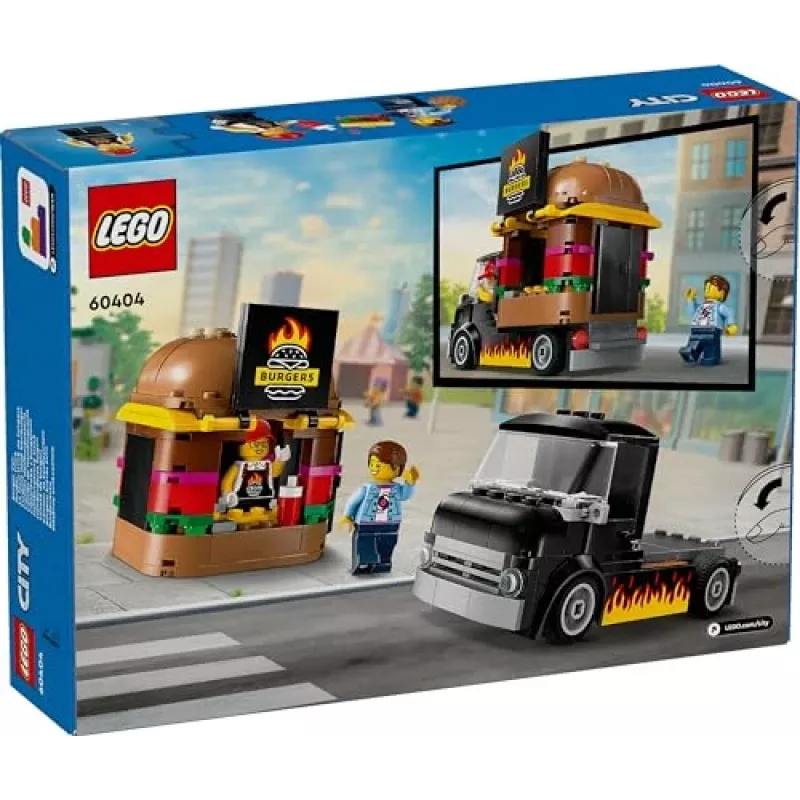 LEGO City Burger Van Food Truck Spielzeug für Jungen und Mädchen ab 5 Jahren, Fahrzeug-Bauspielzeug, Küchen-Spielset mit Verkäufer-Minifigur und Zubehör
