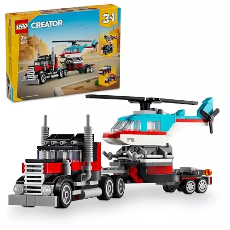 LEGO Creator 2-in-1 Pritschenwagen mit Hubschrauber Set 31146, umbaubares Modell für Kinder