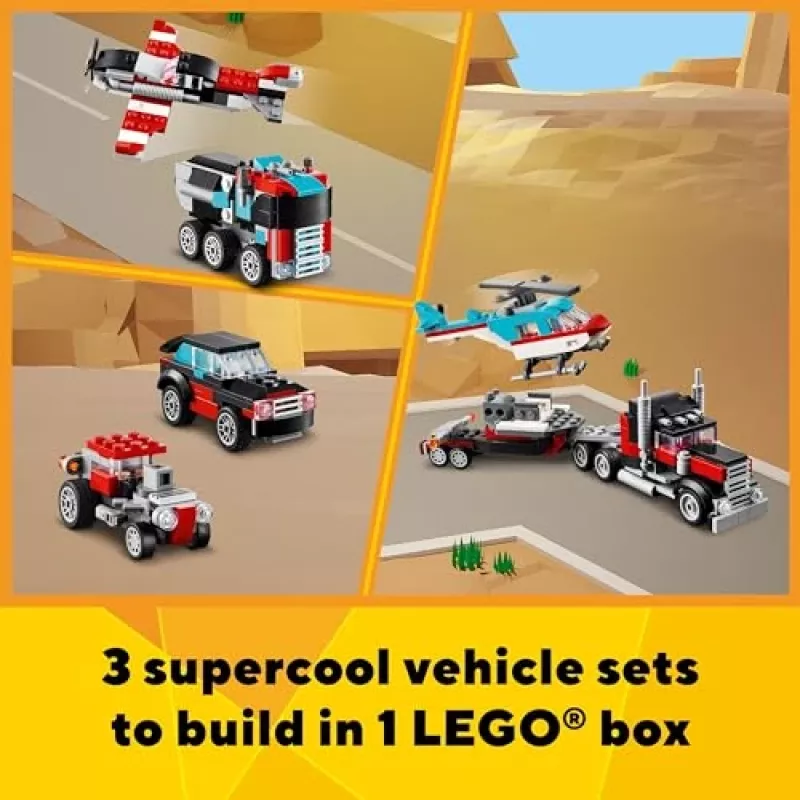 LEGO Creator 2-in-1 Pritschenwagen mit Hubschrauber Set 31146, umbaubares Modell für Kinder