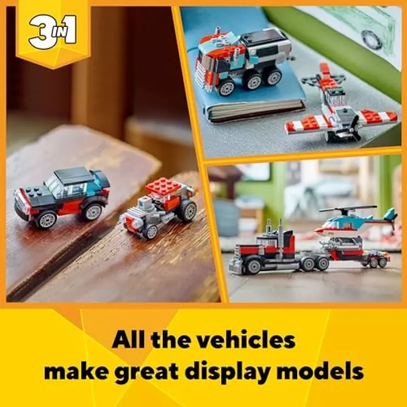 LEGO Creator 2-in-1 Pritschenwagen mit Hubschrauber Set 31146, umbaubares Modell für Kinder